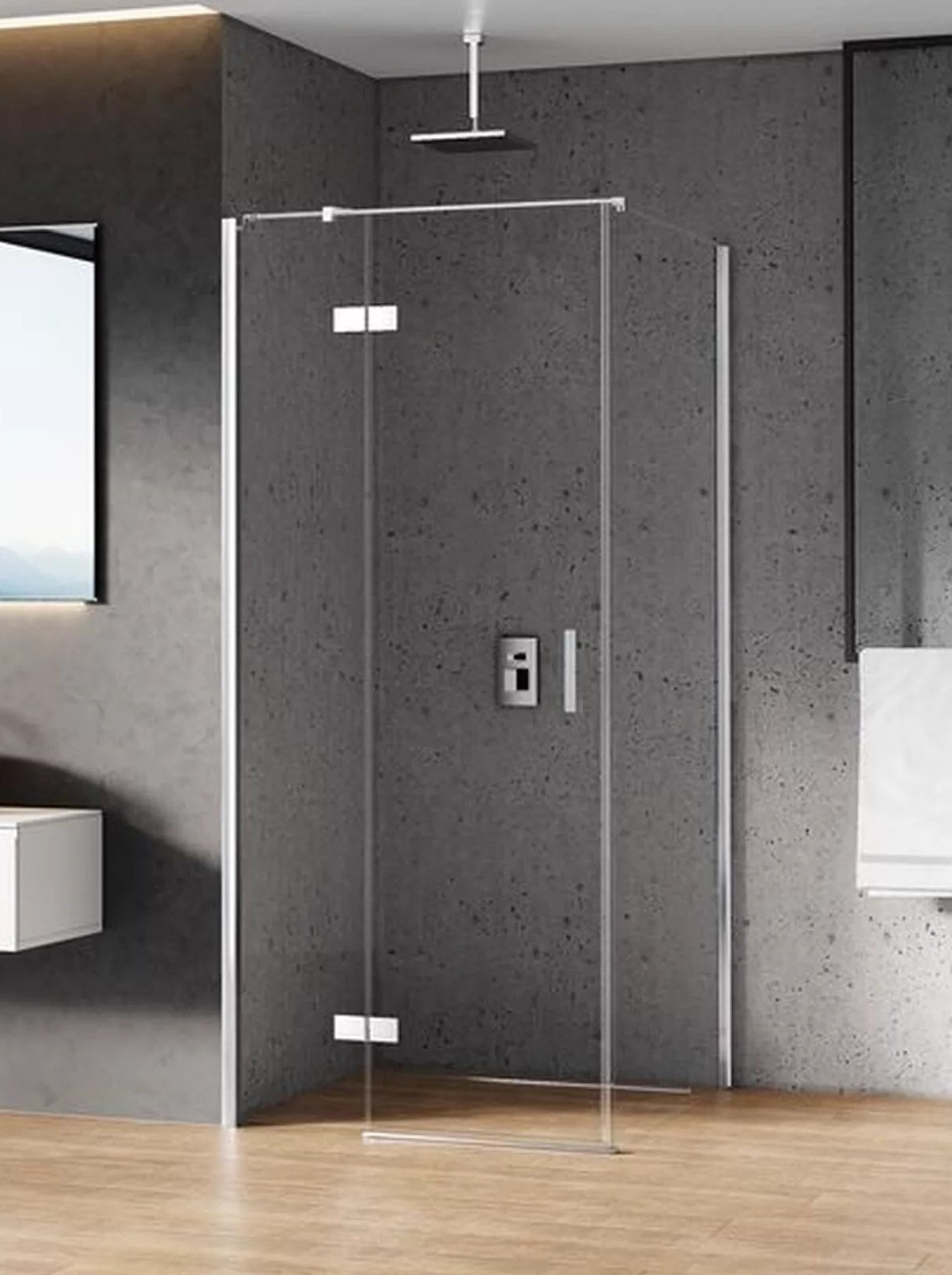 New Trendy New Renoma Kabina Prysznicowa Narożna Prostokątna Drzwi Uchylne Pojedyncze Lewe 80x100 cm (D-0111A/D-0085B-WP)